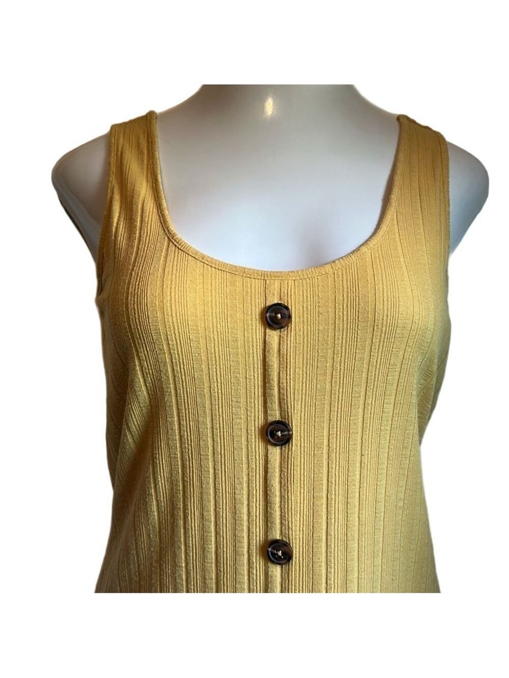 Maurices Mustard Button-Front Ribbed Tank Top